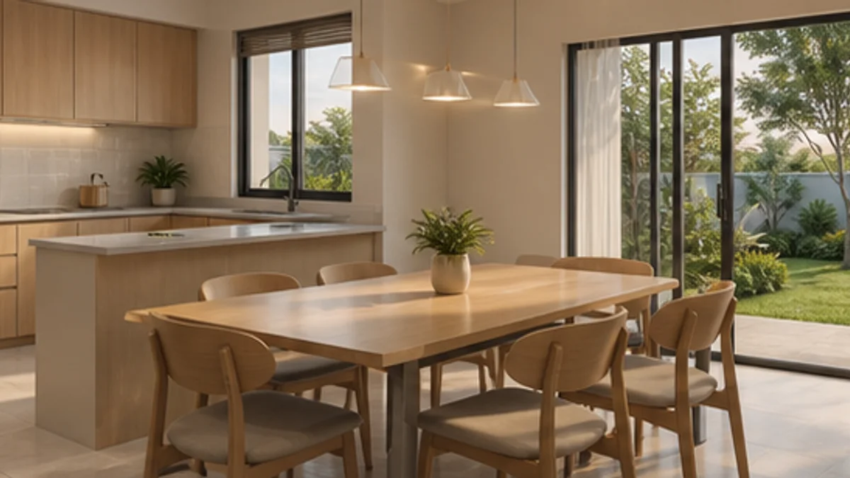 Intan Residences @ Jenjarom: Kitchen and dining area opening to a garden