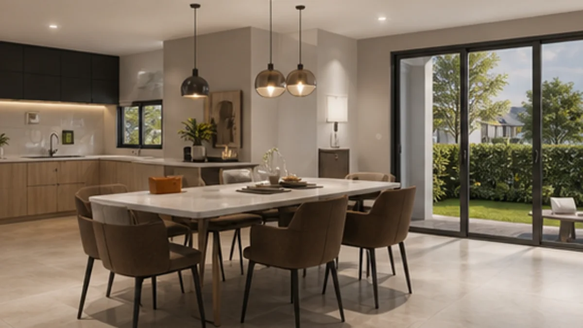 Norton Residences @ Jenjarom: Kitchen and dining area opening to the rear garden