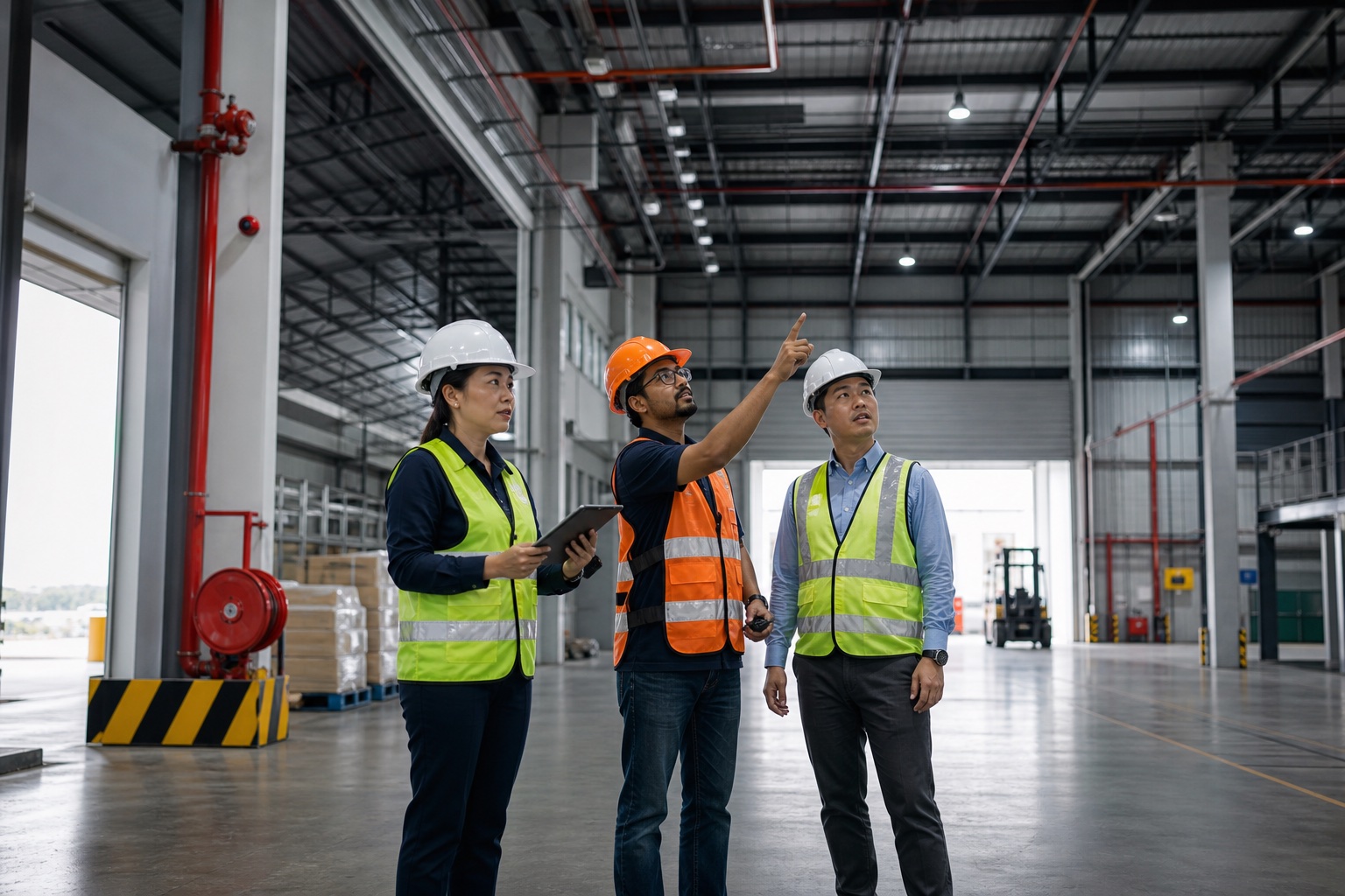 Professional inspection team checking a high-clearance factory before purchase in Selangor